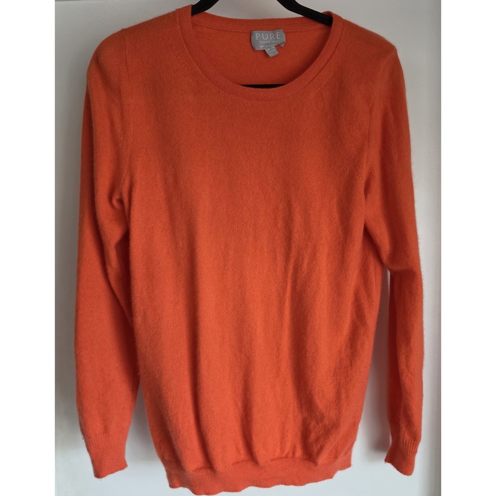 Pure Collection Cashmere Pullover Sweater L Orange Long Sleeve Women Knit Top